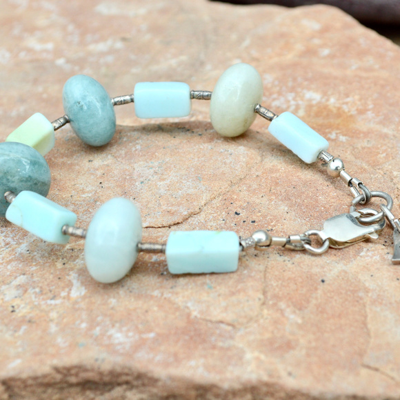 Aquamarine Peruvian Opal Sterling Silver Bracelet - Picture 4 of 7